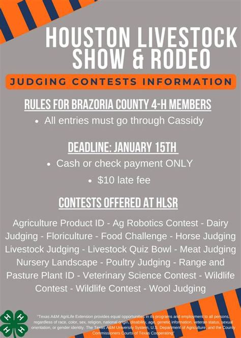 Contests Offered at Houston Livestock Show & Rodeo - Deadline - Brazoria County 4-H