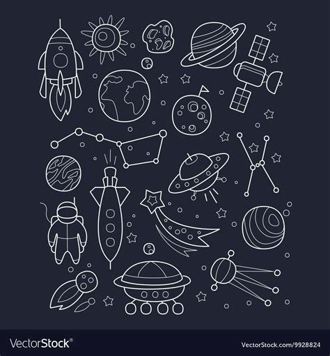 Space and cosmic objects black white wallpaper Vector Image