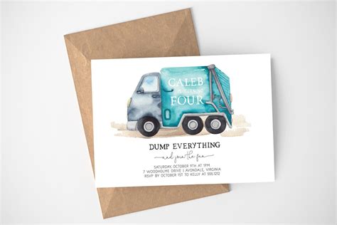 Garbage Truck Birthday Party Invitation Editable Boy Birthday Party ...