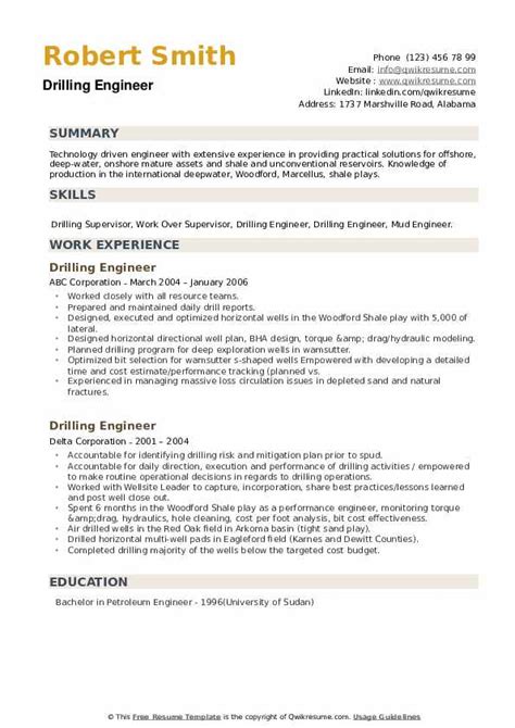 Drilling Engineer Resume Samples | QwikResume