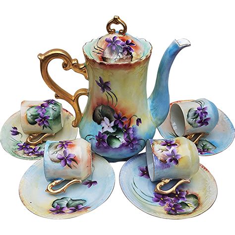Gorgeous Vintage Bavaria 1900's Hand Painted Vibrant Violets 10 Pc Floral Chocolate Set | Tea ...