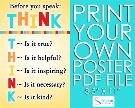 Think Before you Speak Poster 8.5 by 11 PDF by ShoobPhoto on Etsy