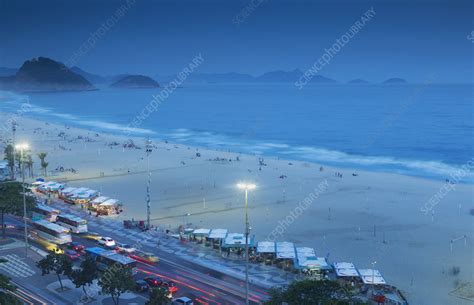 Copacabana beach at night, Brazil - Stock Image - F010/1428 - Science Photo Library