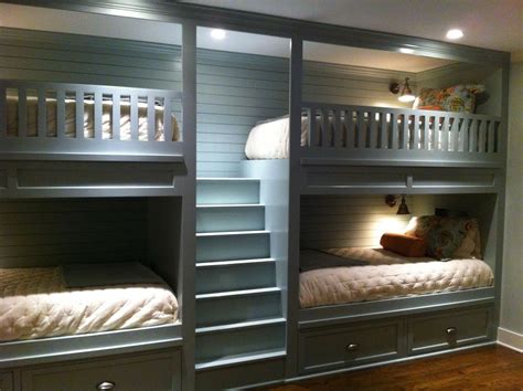 Double bunk beds in our new basement bunk room. Fun for sleepovers and ...