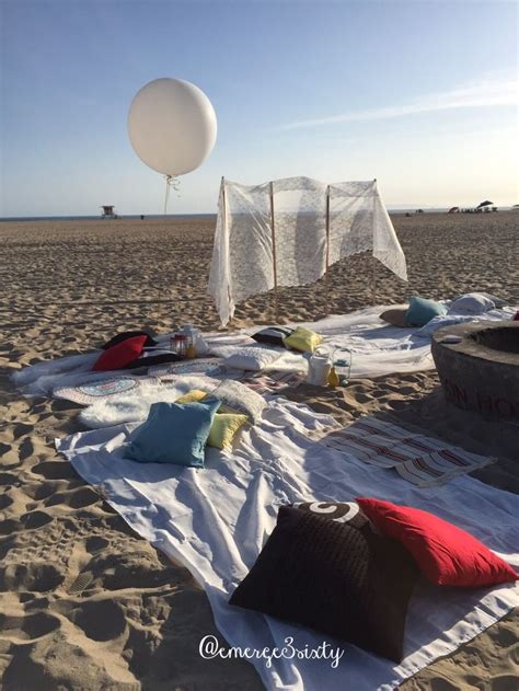 birthday Huntington beach bonfire party white lace backdrop big balloon decorative pillows ...