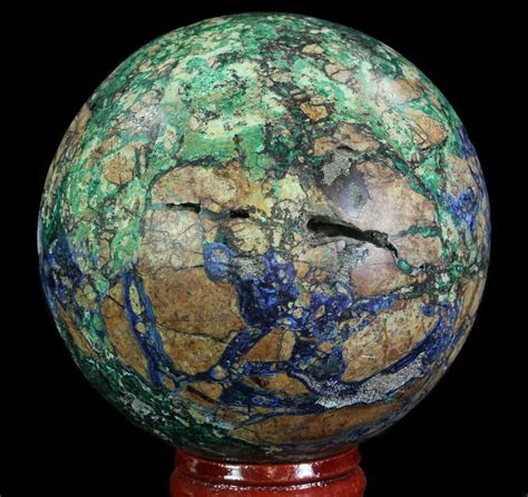 3.1" Polished Azurite, Chrysocolla & Malachite Sphere - Peru For Sale (#65066) - FossilEra.com