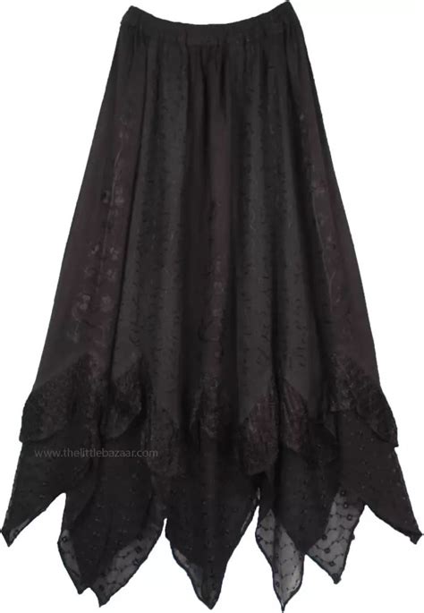 Myth Magic Black Handkerchief Hem Long Skirt with Lace in 2022 | Skirt ...