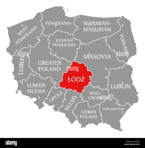 Lodz red highlighted in map of Poland Stock Photo - Alamy