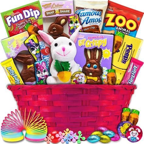 Classic Easter Gift Basket Pink Premade and ShrinkWrapped Kids Boys Girls Filled with Candy ...