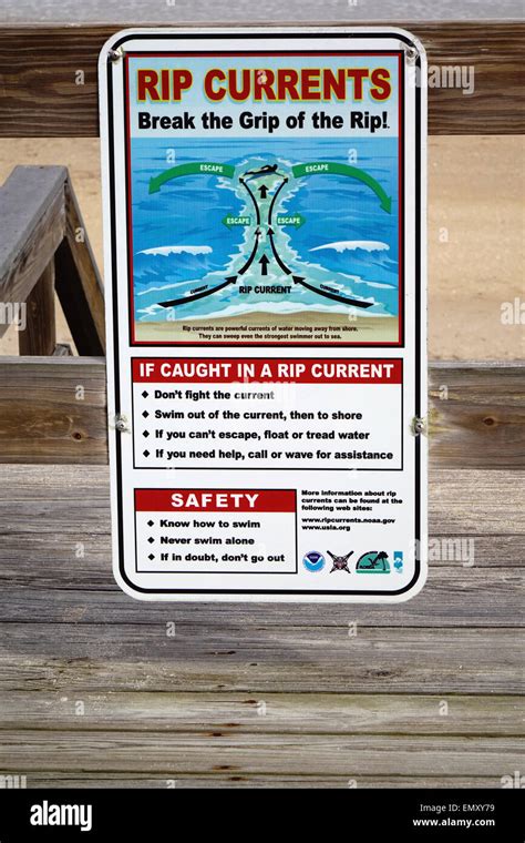 Sign warning of rip currents, Canaveral National Seashore, Apollo Beach, New Smyrna Beach ...