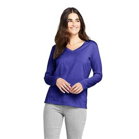 Lands' End - Women's Long Sleeve Supima V-Neck T-Shirt - Walmart.com - Walmart.com