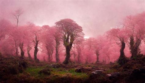 Premium AI Image | Pink forest pink trees painting