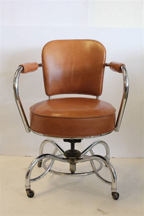 Stylish Art Deco Leather and Chrome Desk Chair at 1stdibs