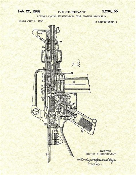 1966 M-16 Rifle Patent Print, M16 Poster Invented by Sturtevant - AR15 ...