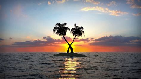 Small island in ocean on sunset Motion Background - Storyblocks