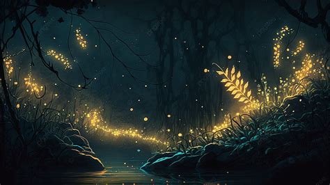 Summer Fireflies Night Scene Background