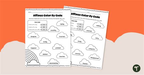 Affixes Worksheet - Color By Code | Teach Starter