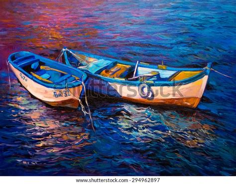 Original Oil Painting Fishing Boats Modern Stock Illustration 294962897 ...