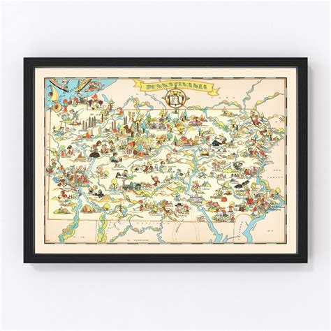 Pennsylvania Map 1935 Old Map of Pennsylvania Art Vintage Print Framed ...