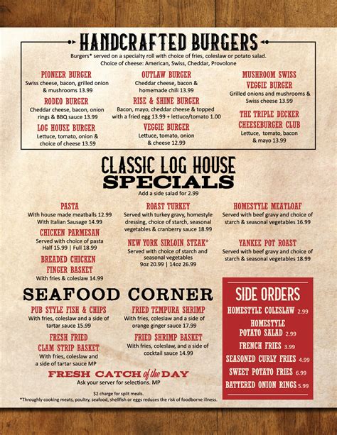 Log House Restaurant - Menu