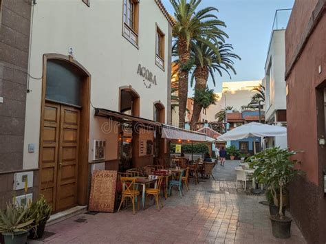 Narrow Street with Restaurants in Puerto De La Cruz on Tenerife Island in Spain Editorial Image ...