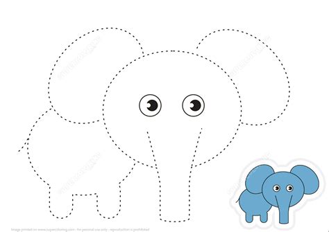 Trace Lines and Draw Cartoon Elephant | Free Printable Puzzle Games