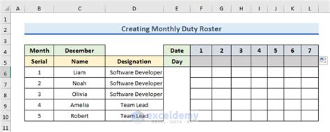 How to Create Monthly Duty Roster Format in Excel - ExcelDemy