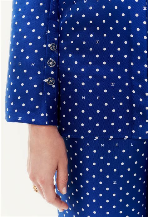 Jacket - Printed silk twill, blue & white — Fashion | CHANEL