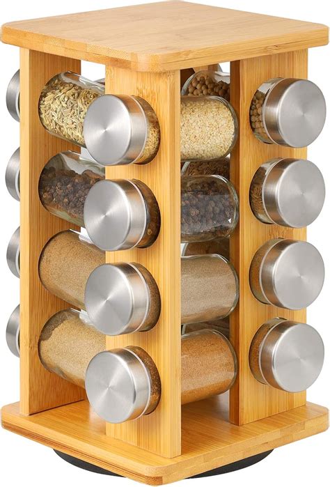 16-Jar Revolving Countertop Spice Rack Organizer, Spinning Countertop Herb and Spice Holder Rack ...