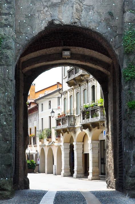 Marostica seen through the gate in the defensive wall#, Cherry Show Market in Marostica, Veneto ...