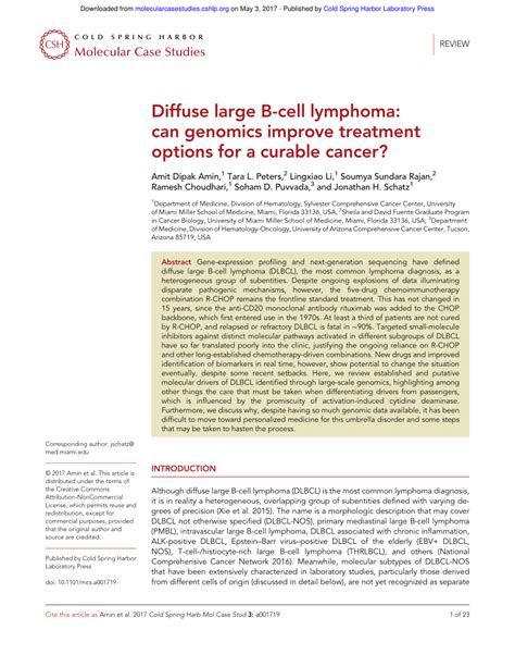 (PDF) Diffuse large B-cell lymphoma: can genomics improve treatment options for a curable cancer?