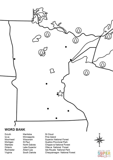 Minnesota Map Worksheet coloring page | Free Printable Coloring Pages