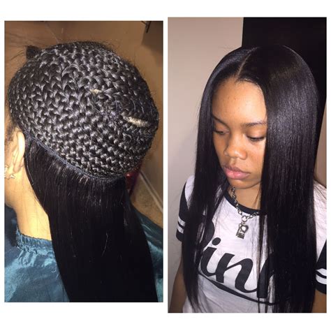 Middle Part Sew In With Leave Out Braid Pattern