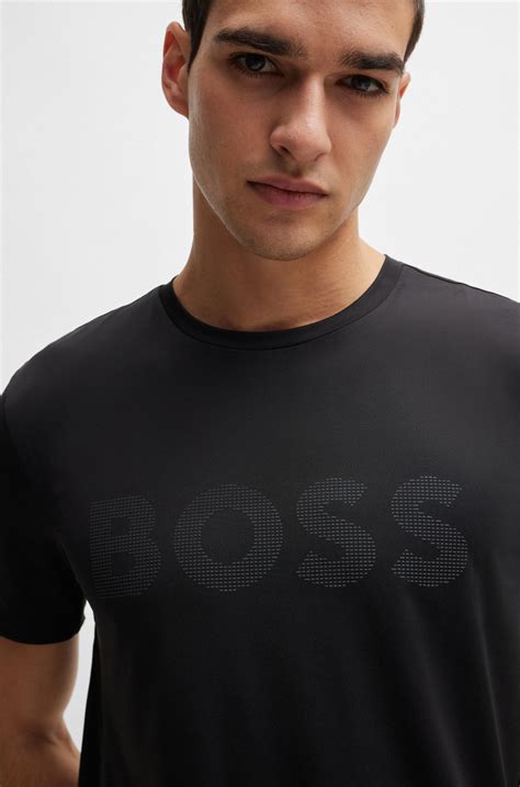 BOSS - Performance-stretch T-shirt with decorative reflective logo
