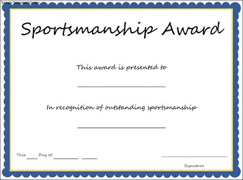 Sports - Sportsmanship Award Certificate Template - Sample Templates - Sample Templates