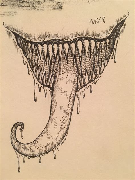 a drawing of a monster's mouth with water dripping from it