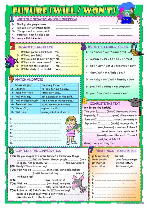 FUTURE (WILL / WON'T): English ESL worksheets pdf & doc