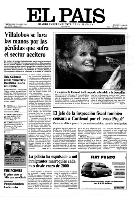 Portada de EL PAÍS del 06-07-2001