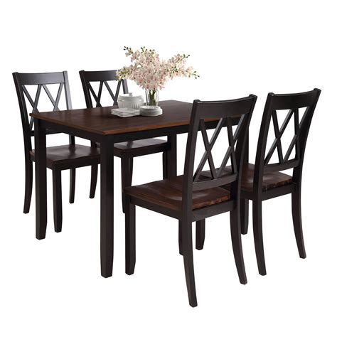 Black Dining Table Set for 4, Modern 5 Piece Dining Room Table Sets with Chairs, Heavy Duty ...