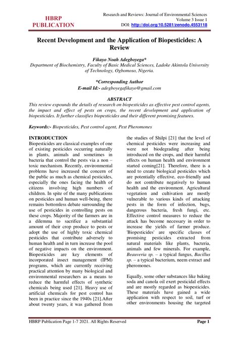 (PDF) Recent Development and the Application of Biopesticides: A Review