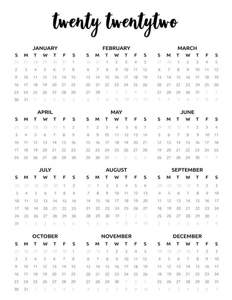 2022 calendar printable free template - World of Printables