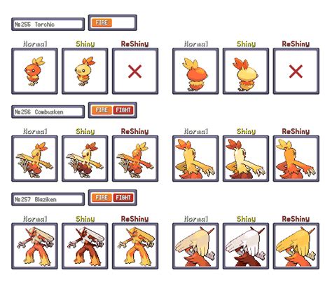 Shiny ReColour: Torchic line (gen 3) by ShinyDexProject on DeviantArt