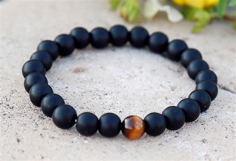 Mens beaded bracelet mens bracelet Black obsidian bracelet