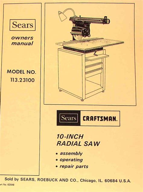 CRAFTSMAN 10" Radial Arm Saw 113.23100 Owners Instructions & Parts Manual | Ozark Tool Manuals ...