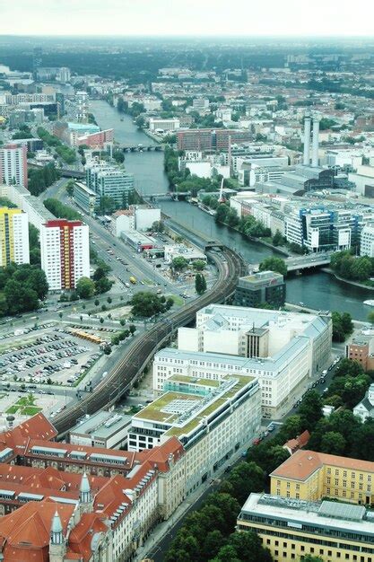 Premium Photo | Aerial view of spree river in berlin with bridges ...