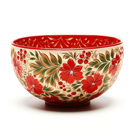 Premium AI Image | Ceramic bowl with floral pattern isolated on white background