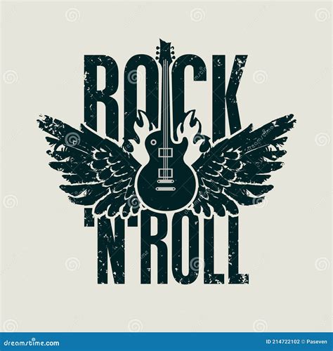 Rock and Roll Music Banner with Guitar and Wings Stock Vector - Illustration of burn, musician ...