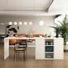 FUFU&GAGA White Wood 82.7 in. W Kitchen Island Dining Table With Door ...