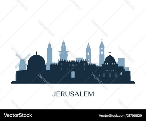 Jerusalem skyline monochrome silhouette Royalty Free Vector