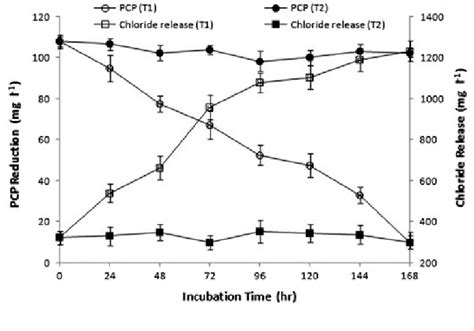 Degradation of chlorophenol (PCP) and release of chloride during... | Download Scientific Diagram